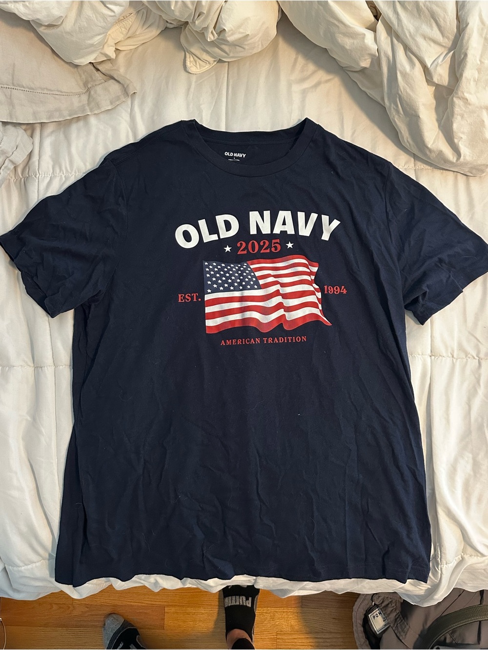 Old Navy Navy Blue Short Sleeve Tee with American Flag Graphic